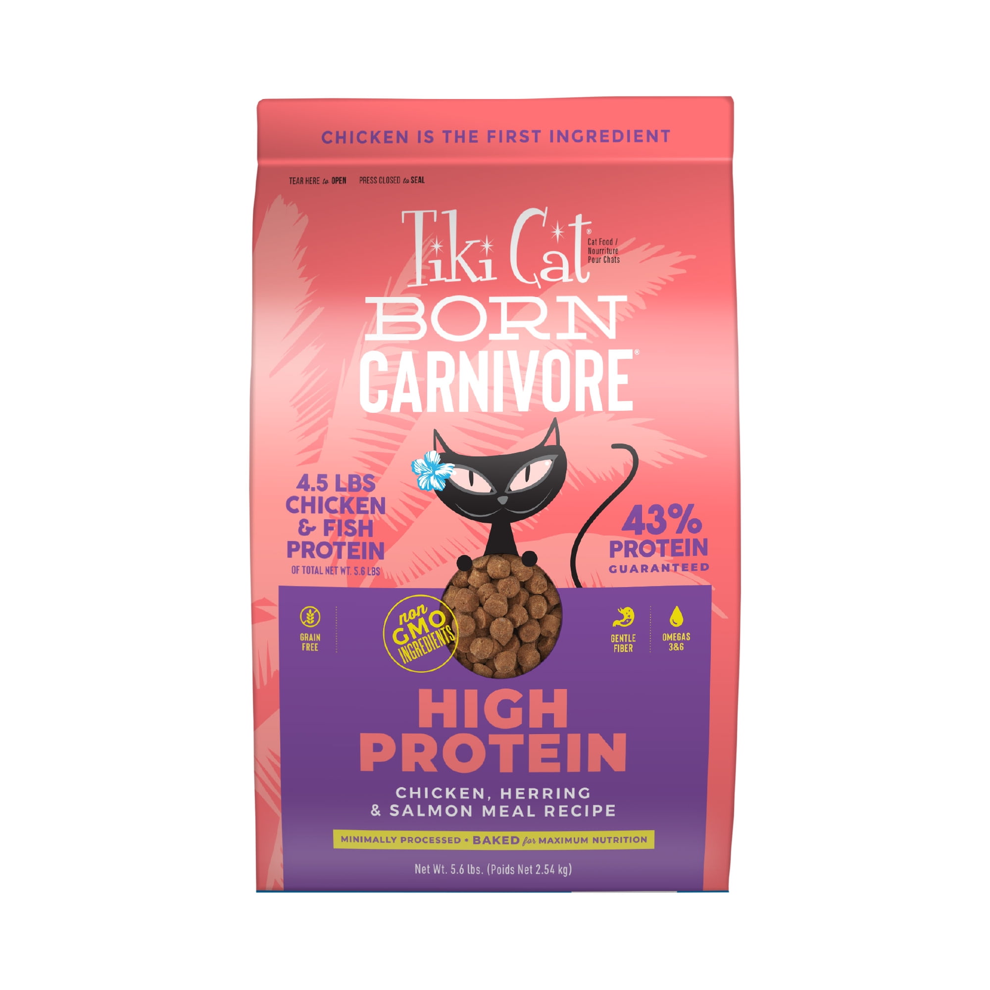 (2 pack) Tiki Cat Born Carnivore High Protein Dry Cat Food, Chicken, Herring & Salmon Meal, 5.6 lbs. Bag