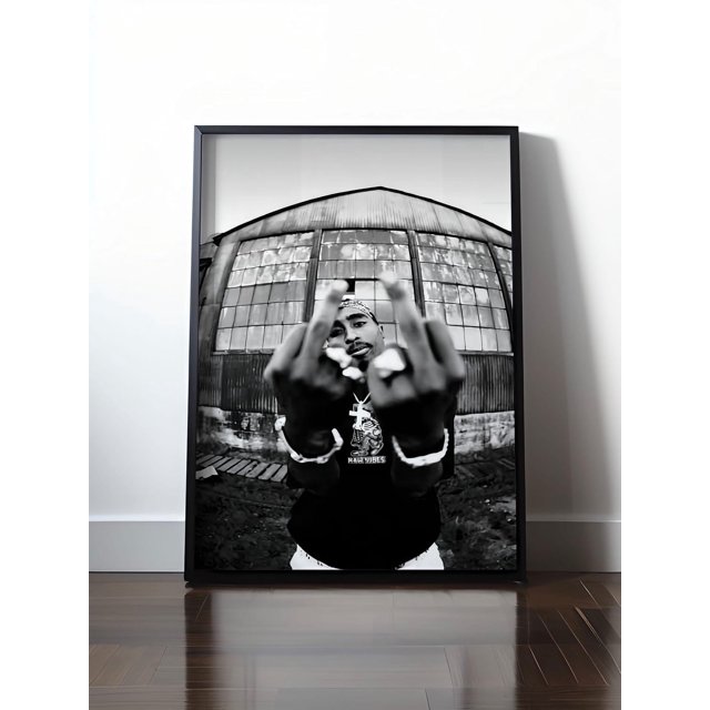 Impresión de póster musical, decoración de estudio de música, decoración familiar de música hip hop, decoración del hogar, póster de Tupac, blanco y negro,