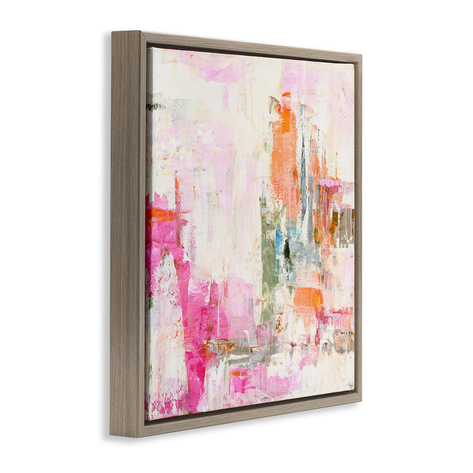 Stupell Industries New Age Pink Abstract Brown Framed Floater Canvas Wall Art, design by Design Fabrikken