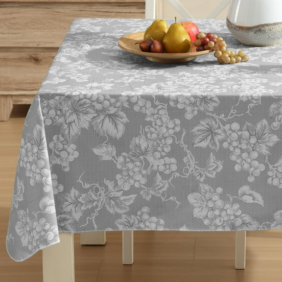 Home Bargains Plus Grey Grapevine Print 52 x 52 inch Square Vinyl Tablecloth with Flannel Backing