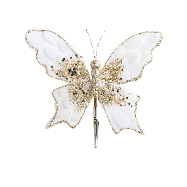 Decoraciones Del Árbol de Navidad Mariposas Espumantes Accesorios 15x17cm con Clips, Ornamentos Del Árbol de Navidad para la Escena Del Festival de Boda Apoyos Rojo Blanco Verde Rosa Amarillo