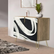 PixonSign Sideboard Buffet Cabinet, Kitchen Storage Cabinet with 2 Doors, Black & White Dark Ribbon Patterns, Cupboard Console Table for Dining Room - 35" L x 18" W x 29" H
