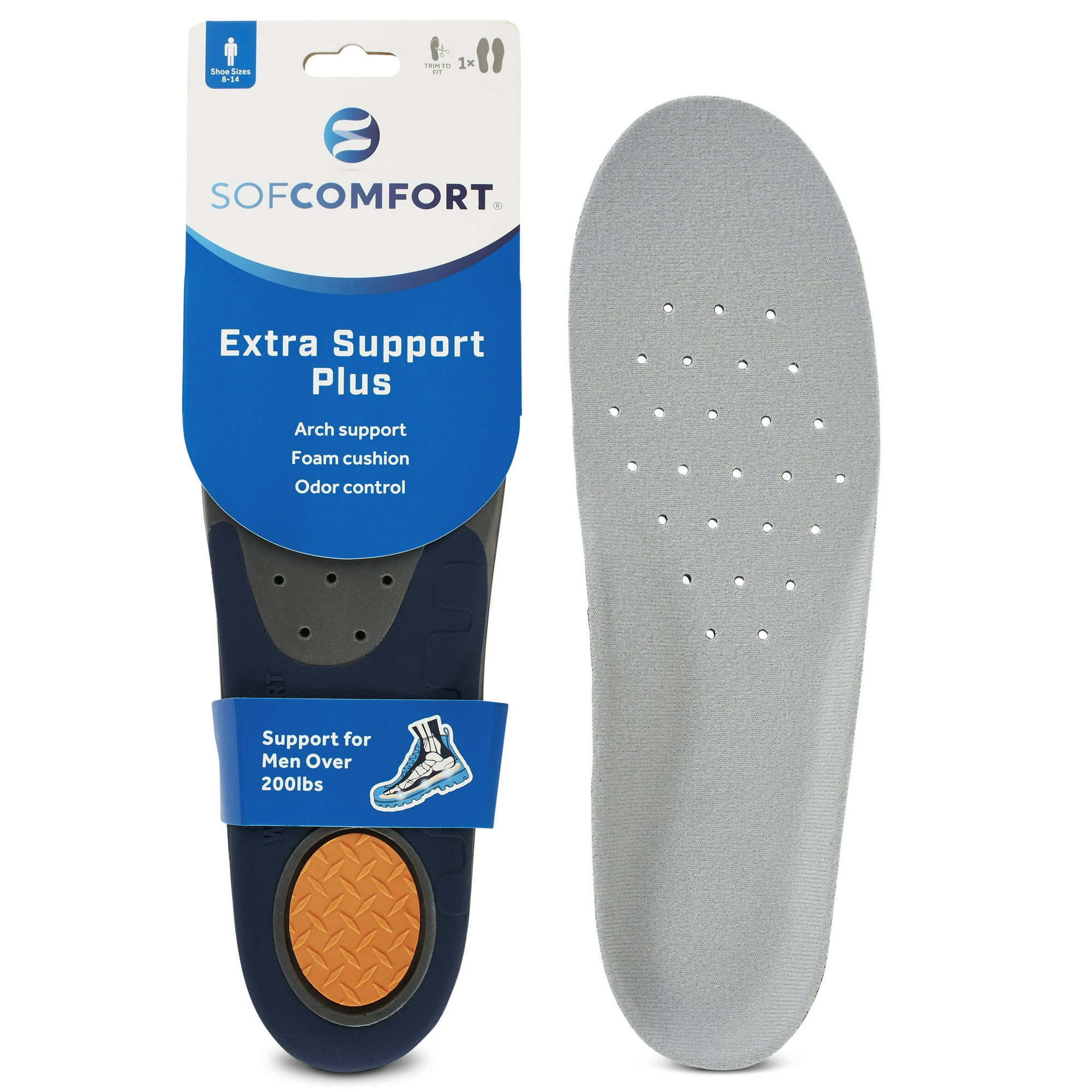 Sof Comfort Extra Support Plus Men's Memory Foam Insole, 1 Pair, Size 8-14, Trim-to-Fit