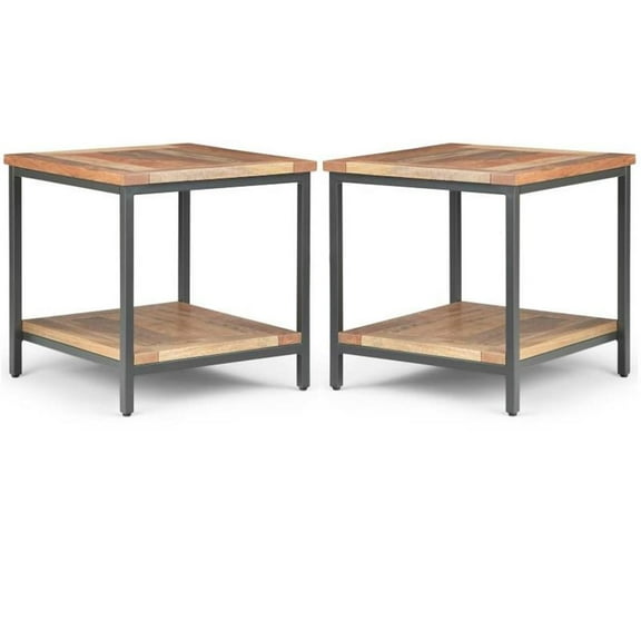 Home Square 2-Piece Wood & Metal 22" Square Industrial End Table Set in Natural