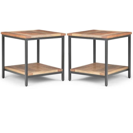 Home Square 2-Piece Wood & Metal 22 Square Industrial End Table Set in Natural