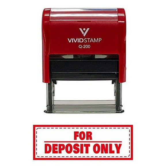 Vivid Stamp For Deposit Only W/Border Self-Inking Office Rubber Stamp (Red) - Medium