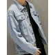 thumbnail image 4 of Con bordado Jeans Abrigo para hombres Chaquetas de mezclilla con botones Hombre Azul Moda Lavado G Vaquera Vaquera Outwear Talla L Moda Japonesa, 4 of 4