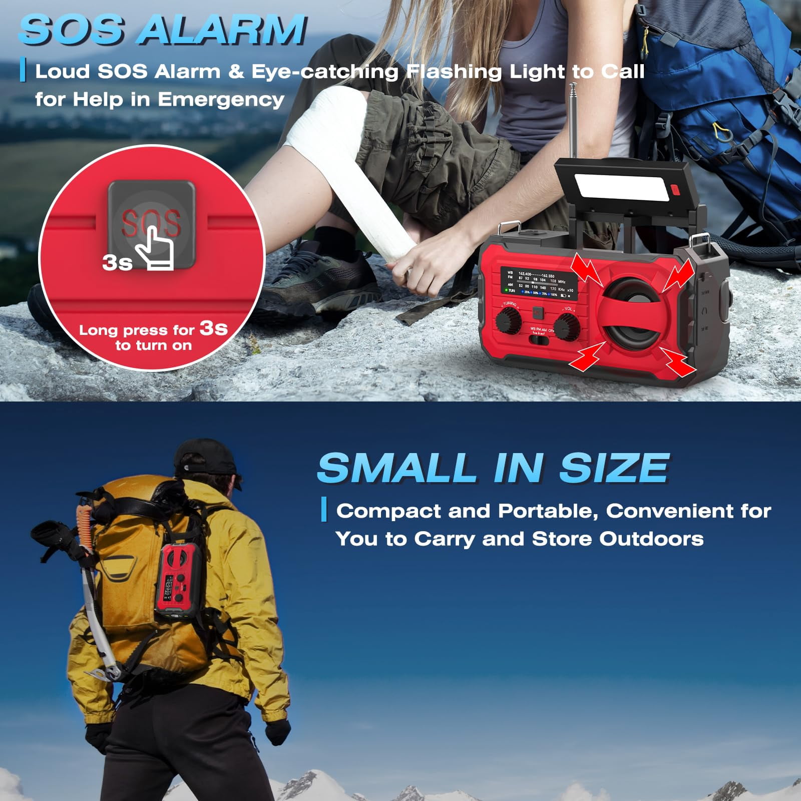 10000mah Emergency Radio  Noaa Weather With Am/fm 37000mwh Rechargeable Phone Power Usb/solar/hand Crank Charging Led Flashlight Sos Alarm Reading Lamp For Indoor/outdoor Emergencies