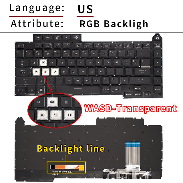 Nouveau Clavier US Russe Espagnol pour Asus ROG Strix G15 G513 G513Q G513QM G513QY G533 Rétroéclairé US 2021 US RGB Rétroéclairage