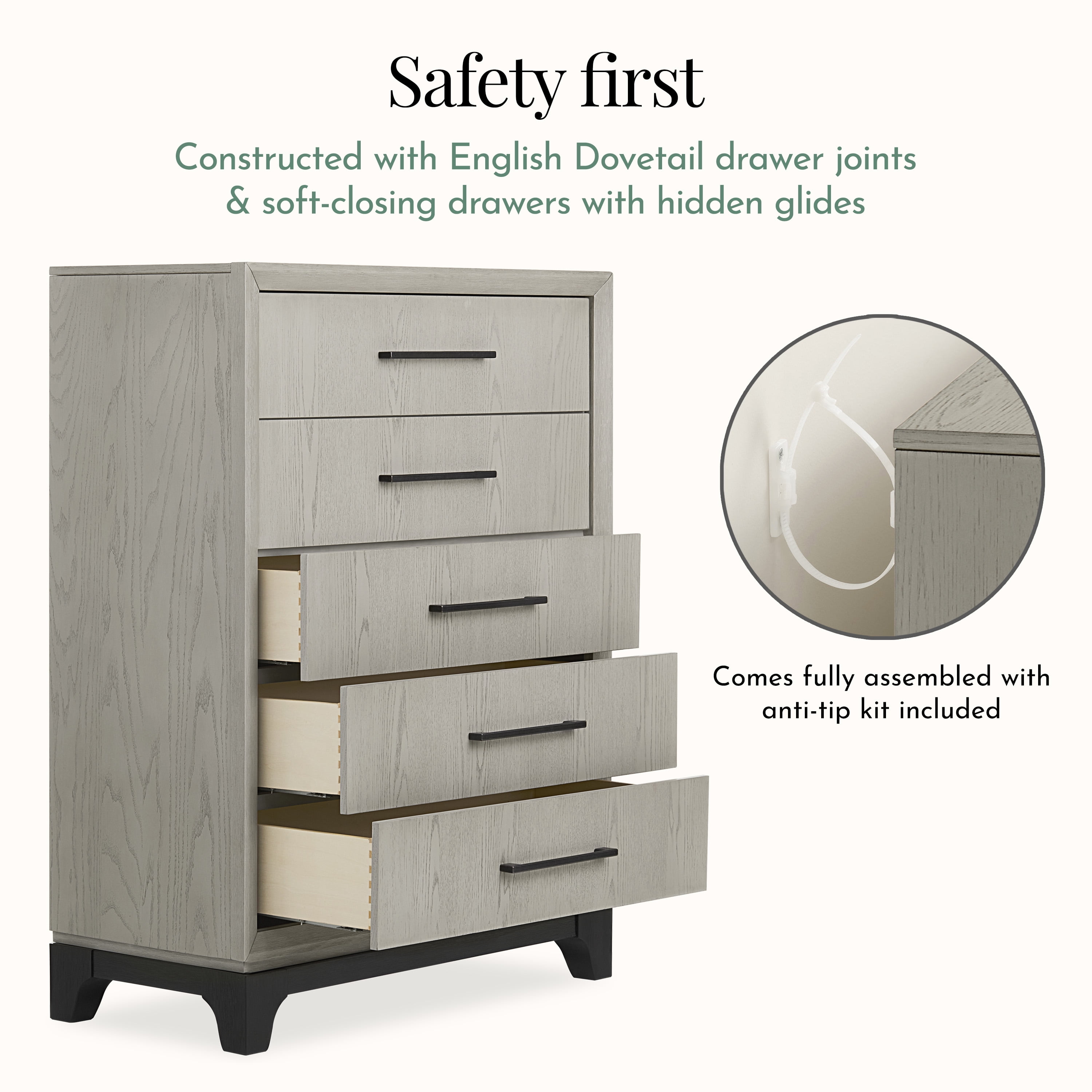Evolur Remy Tall Chest, Light Ash