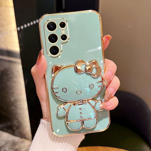 Para Samsung S 23 Ultra S 22 S 21 Popular entre las chicas Hello Cute Kitty 3D Cat espejo de maquillaje móvil TPU funda para teléfono