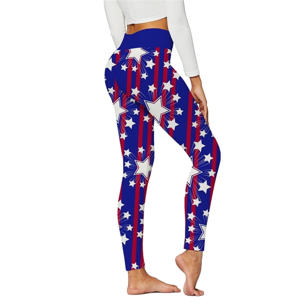 MKLEKYY Leggings estampados del Día de la Independencia para mujer, mallas deportivas de cintura alta para entrenamiento, correr, pantalones de yoga con realce