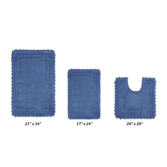Better Trends 3 Piece Bathroom Rug Set 100% Cotton, Extra Soft Tufted Bath Mat, Water Absorbent & Reversible Mat, Blue Lilly Crochet Collection