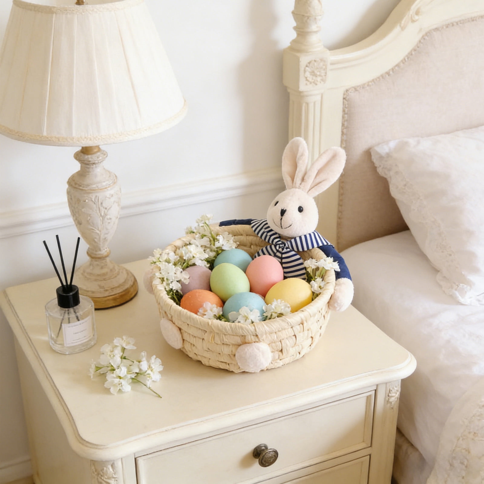 TanSiDing 2pcs Easter Bunny Decor Candy Storage Basket, Handwoven Easter Bunny Candy Dishes Bowl，Cute Easter Eggs Container for Table Home Office Table Shelf Decor Party Wedding