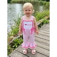 thumbnail image 5 of BemeyourBBs Toddler Baby Girls Summer Clothes Infant Baby Girl Fathers Day Outfit Romper Overalls Sleeveless I Love Dad Letter Heart Embroidery Stripe One Piece Jumpsuit Overalls Bell Bottom, 5 of 9