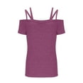 thumbnail image 5 of ZQGJB Off the Shoulder Tops for Women Casual Summer Short Sleeve Strappy Cutout Plain Tees Shirt Loose Relaxed Fitted Comfy Pullover Blouse Purple XL, 5 of 7