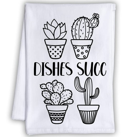 Funny Kitchen Tea Towels - Dishes Succ - Humorous Flour Sack Dish Towel - Great Housewarming Gift for Cactus Lovers and Kitchen Décor