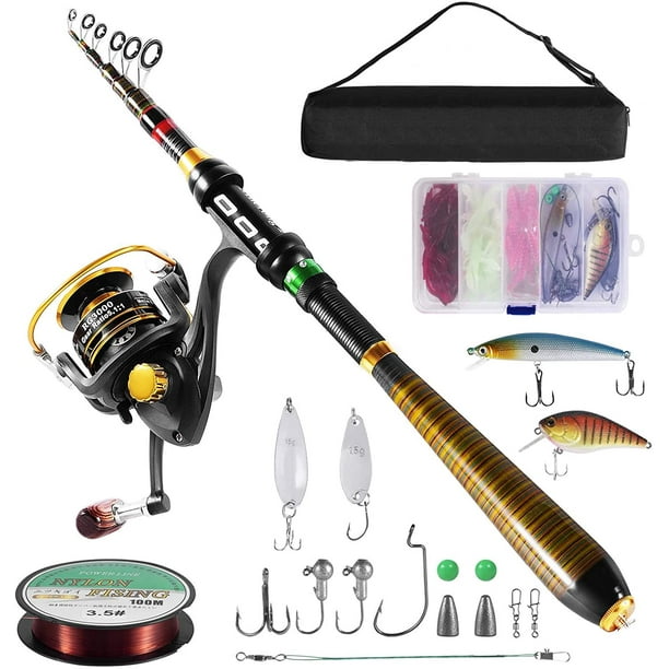 Milerong Fishing Rod and Reel Combo，Carbon Fiber Telescopic Fishing Pole  with Stainless Steel Spinning Fishing Reel, Portable Travel Fishing Pole 
