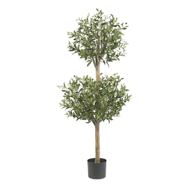 Nearly Natural 54" Olive Double Topiary Silk Tree in Green/Black