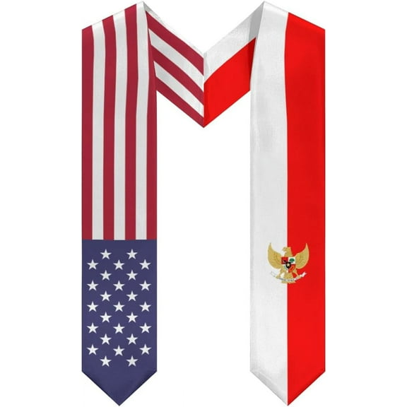 Indonesia Mix United States Flag Graduation Stole Sash For Study Aboard International Students