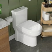 DeerValley 12 Rough-In White One Piece Toilet for Small Bathroom ,Ceramic Round Compact Toilet Dual Flush 1.1/1.6 GPF High Efficiency Water Saving Toilet Soft Close Seat Included