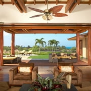 Prominence Home Royal Palm 52 مروحة من النحاس الاستوائي مع 5 شفرات خشبية منحوتة يدويًا ، 4 طقم إضاءة ذراع ، تدفق هواء بعيد وعكسي