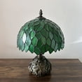thumbnail image 5 of Tiffany Table Lamp Green Stained Glass Leaves LED Bulb Included Dragonfly Base for Living Room Bedroom Bedside Office Hotel 10'W*14"H, 5 of 7