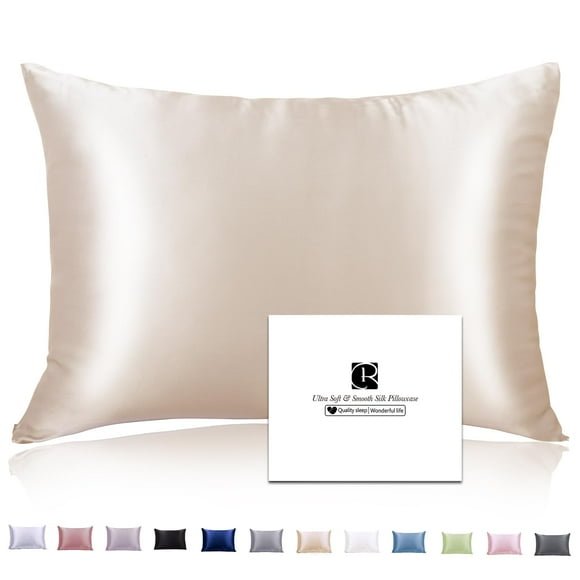 Silk Pillowcase for Hair and Skin with Hidden Zipper, Ravmix Both Sides 21Momme Mulberry Silk Cooling Pillow Case Queen Size 20×30inches, 1PCS, Beige