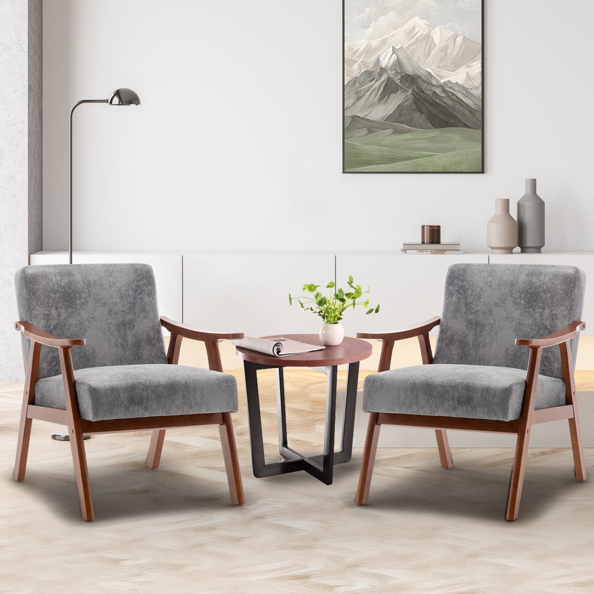 Homy Casa Mid-Century Accent Chair，Armchair for Living Room and Reading Nook, Gray