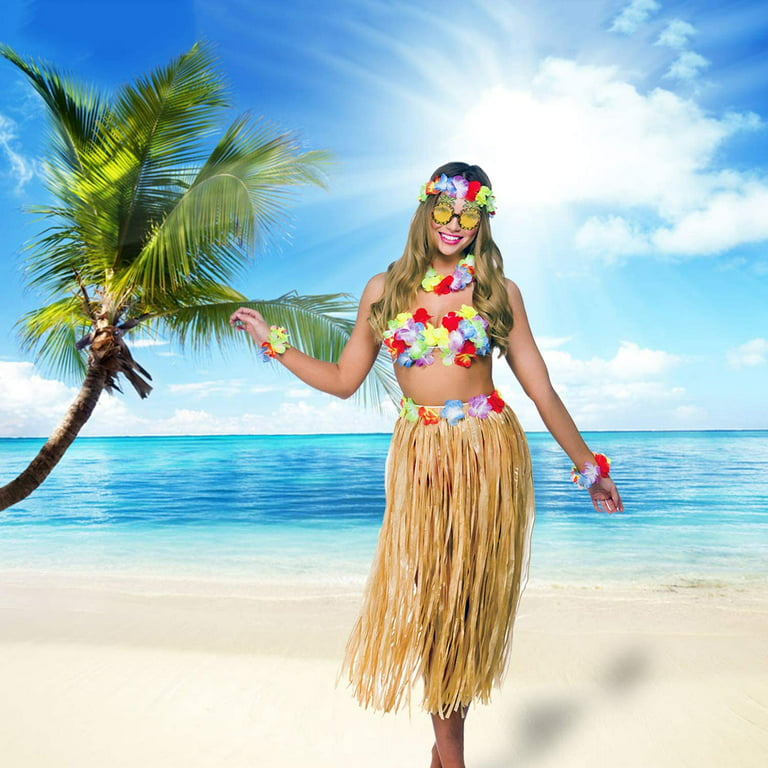 8 Pack Hula Skirt Costume Kit for Hawaii Luau Party Theme Party
