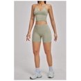 thumbnail image 3 of PISONIC 2 Piece Workout Sets for Women Cross Back V Neck Tank Top Matching High Waist Biker Shorts Gym Sets, 3 of 7