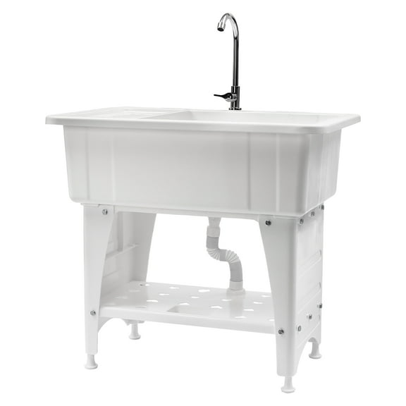 High Stability Utility Sink Laundry Tub – 360° Rotatable Faucet, Removable Washboard, Durable PP Material