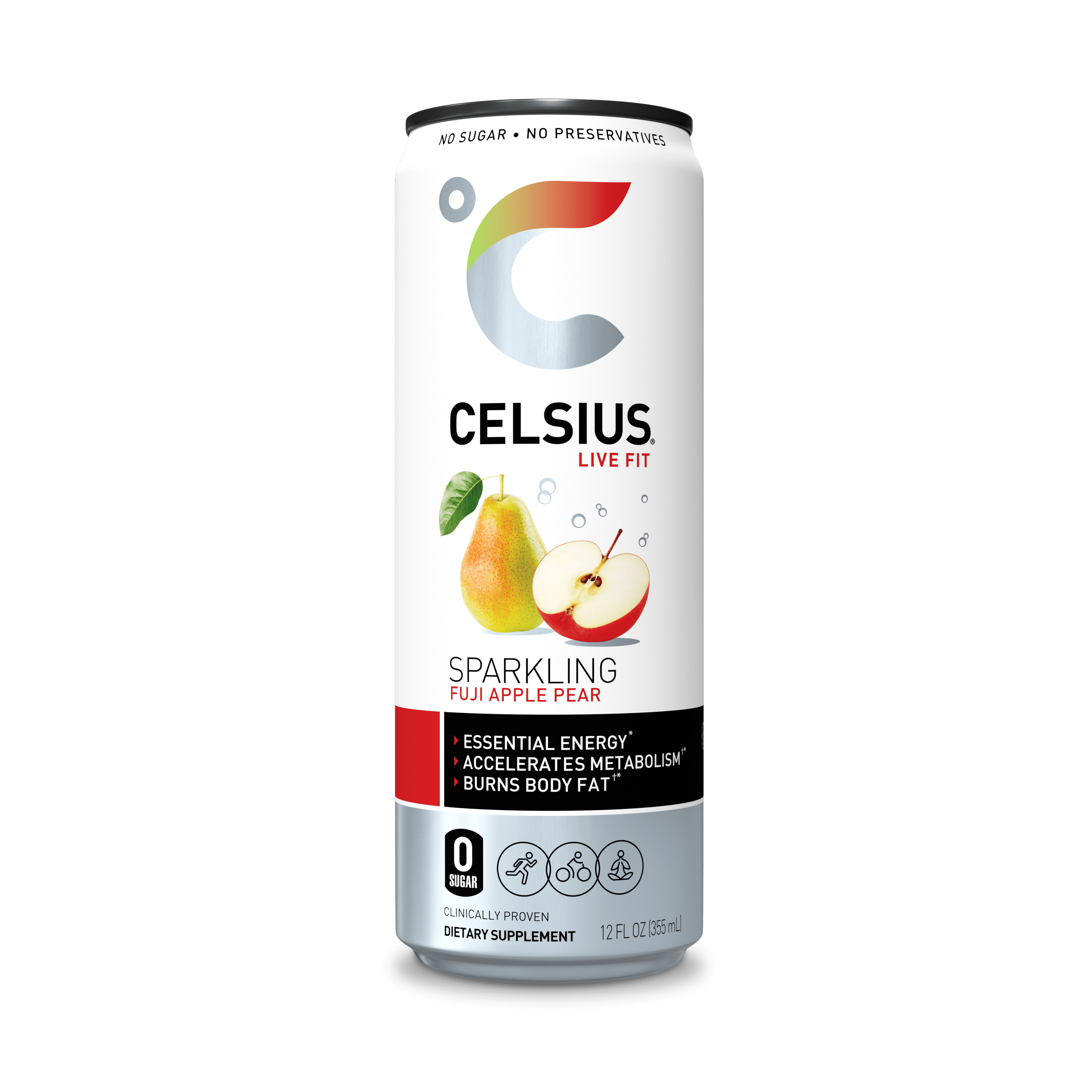 CELSIUS Essential Energy Drink 12 Fl Oz, Sparkling Fuji Apple Pear (Single Can)