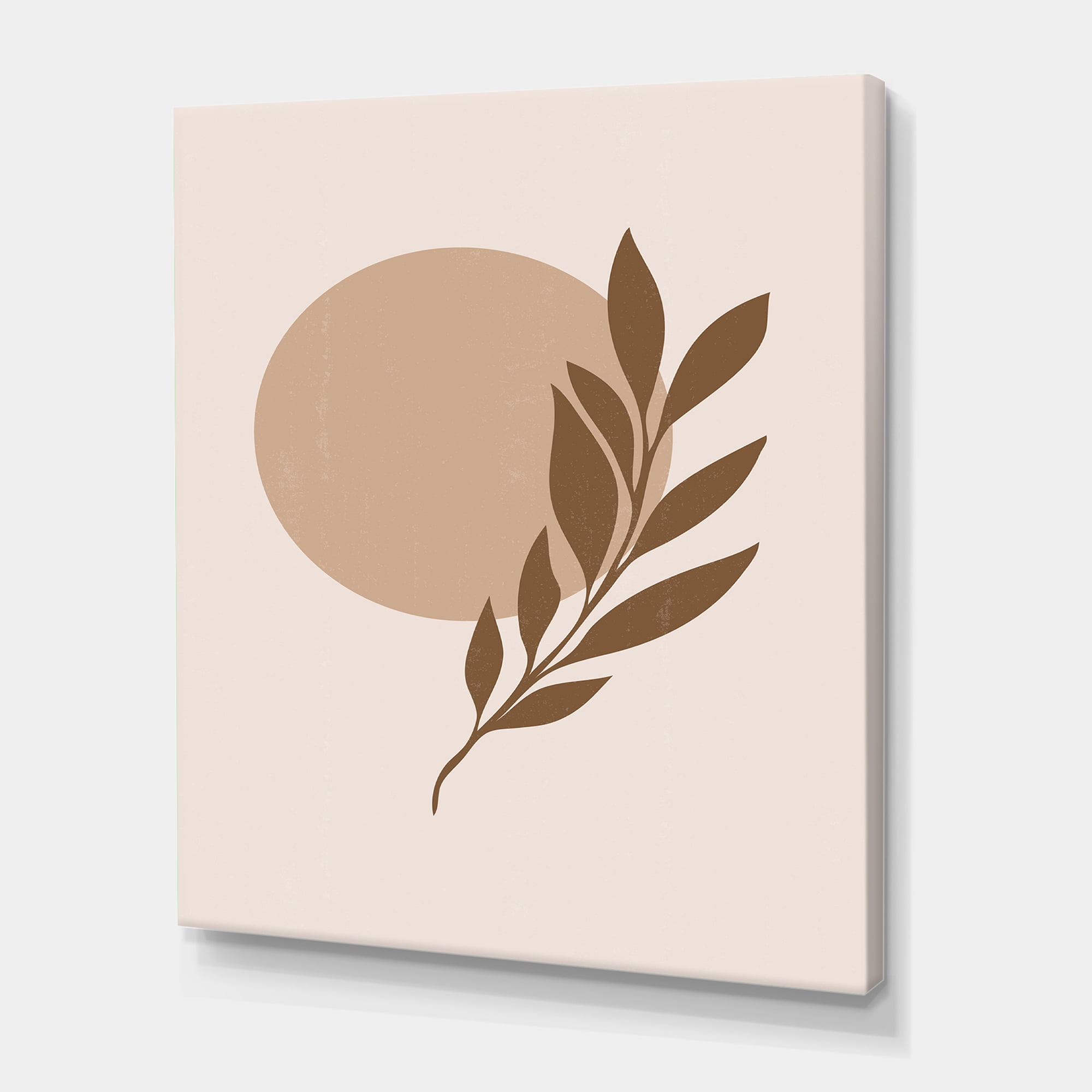 Designart ' Abstract Terracotta Moon and Sun With Tropical Leaf ' Modern Canvas Wall Art Print