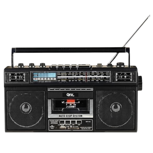 Radiocasetera QFX Black Bluetooth con Conversión a MP3 y Ecualizador de 3 Bandas Am/Fm
