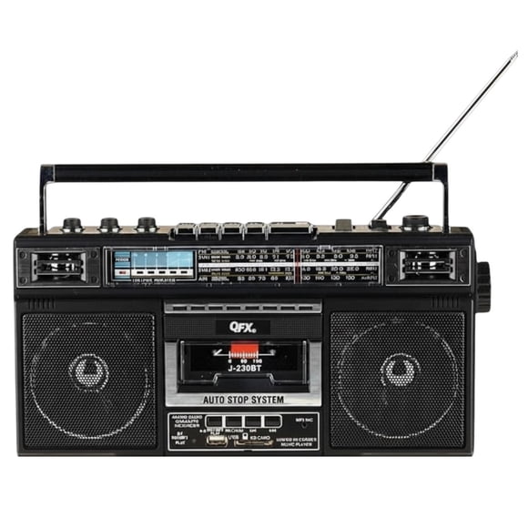 Radiocasetera QFX Black Bluetooth con Conversión a MP3 y Ecualizador de 3 Bandas Am/Fm