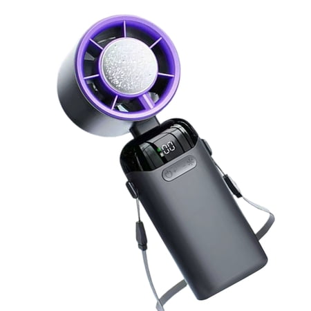 Gray Handheld Fan with Ice Cooler Semiconductor Rechargeable Portable Pocket Fan Hand Fan Ai Semiconductor Cooling 21000 Rpm Motor 199-Stepless Speeds 3000Mah Battery 14-Hour Runtime By Kingtowag