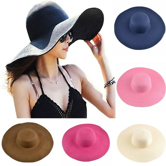 Cheers.US Womens Straw Hat Foldable Beach Sun Hat Roll up Large Floppy Beach Hats