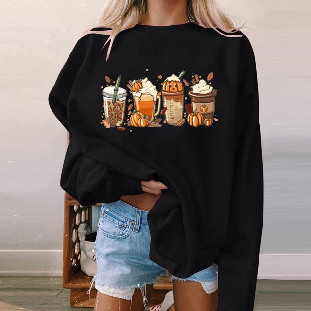 EGNMCR Sweat-Shirts à Capuche pour Femmes, Sweat-Shirts pour Femmes, Mode Halloween pour Femmes Blouse Imprimée Manches Amples Col Rond Pull Décontracté Hauts Chandail Women Blouse