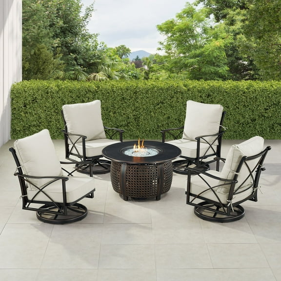 Black Aluminum Fire Table Set with Four Club Chairs