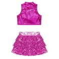 thumbnail image 4 of YONGHS Kids Girls Metallic Sleeveless Tank Top with Skirted Shorts Hip Hop Street Dance Costume Rose Red 12, 4 of 5