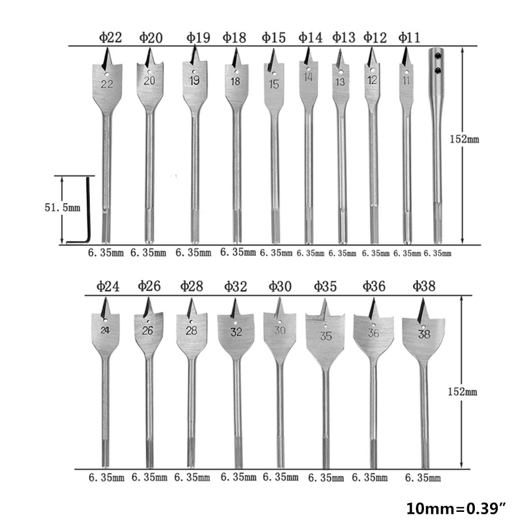 ZPAQI Flat Drill Long Steel Wood Flat Drill Set Woodworking Spade Drill Bits Durable