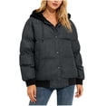 thumbnail image 3 of ClodeEU Womens Hooded Down Jacket ,Winter Warm Thicken Puffer Coats ,Casual Loose Zip Up Padded Quilted Coat Black,Womens Plus XXL, 3 of 9
