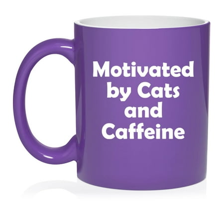 

Motivated by Cats and Caffeine Ceramic Coffee Mug Tea Cup Gift for Her Him Friend Coworker Wife Husband (11oz Purple)