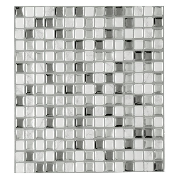 Achim Magic Gel Silver Glass Self Adhesive Vinyl Backsplash Wall Tile 9
