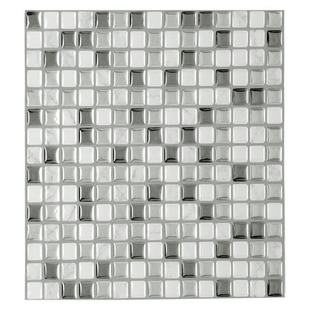 Achim Magic Gel Silver Glass Self Adhesive Vinyl Backsplash Wall Tile 9.125x9.125 - 1 Tile/0.75 sq