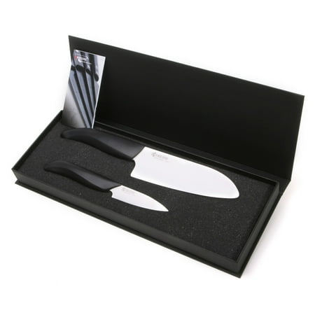 

Kyocera Ceramic Knife Set 2 PC - 5.5 Santoku & 3 Paring Black Handle/White Blade