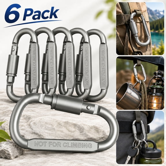 Carabiners Keychains Aluminum D-Ring Locking Locking Carabiners Large Carabiners Clip Set for Outdoor Camping Screw Gate Lock Hooks Spring Link Improved Design Pack - Not for Climbing (6 Pack)