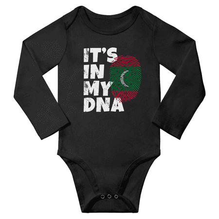 

It s In My Maldivian DNA Baby Long Sleeve Bodysuit Unisex Gifts (Black 18 Months)