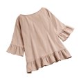 thumbnail image 7 of RYRJJ Plus Size Linen Cotton Peplum Tops for Women Dressy Casual Crewneck 3/4 Ruffle Sleeve Babydoll Tops Summer Loose Fit Shirts Khaki 3XL, 7 of 7